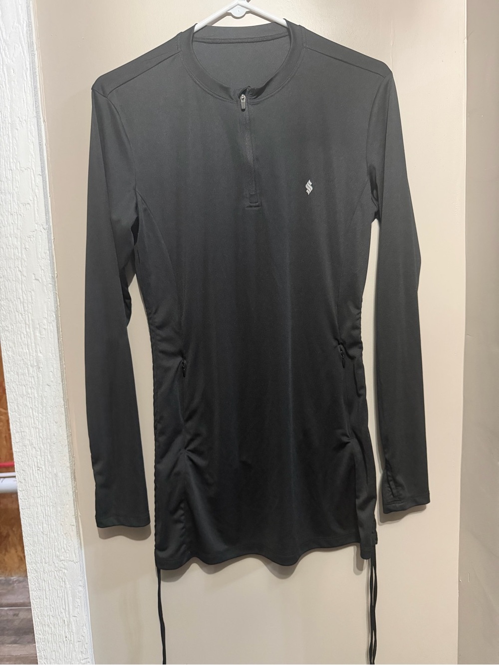 Athletic Black Long-Sleeve Half-Zip Tunic Top